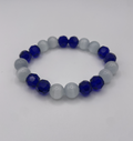 White Cat Eye & Dark Blue Crystal Bracelet 10mm & 6mm