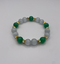 Green & White Cat Eye Bracelet with Gold Spiral Spacers