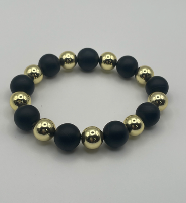 Matte Black Onyx & Golden Hematite Bracelet
