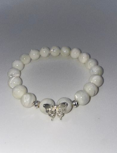 White Mother of Pearl butterfly bracelet with silver spacers