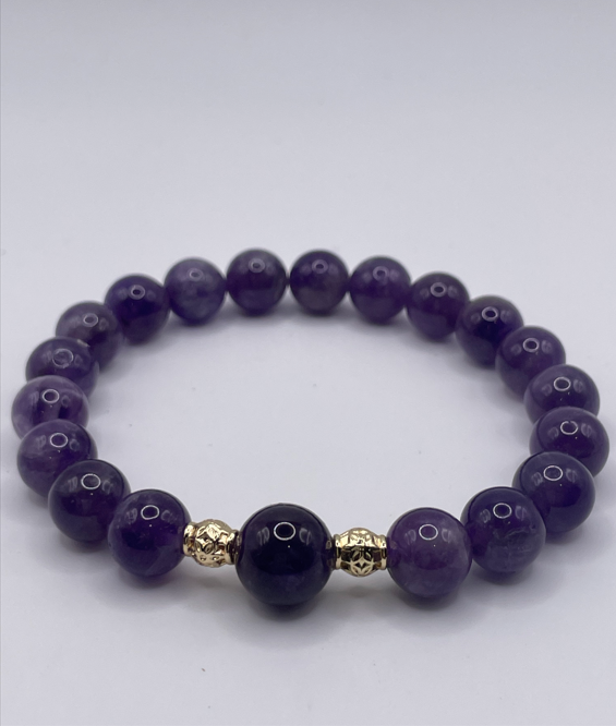 Amethyst & Gold Tube Spacer Bracelet — 10mm & 12mm