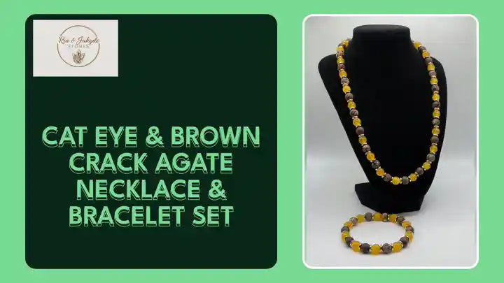 Cat Eye &amp; Brown Crack Agate Necklace &amp; Bracelet Set by@Outfy