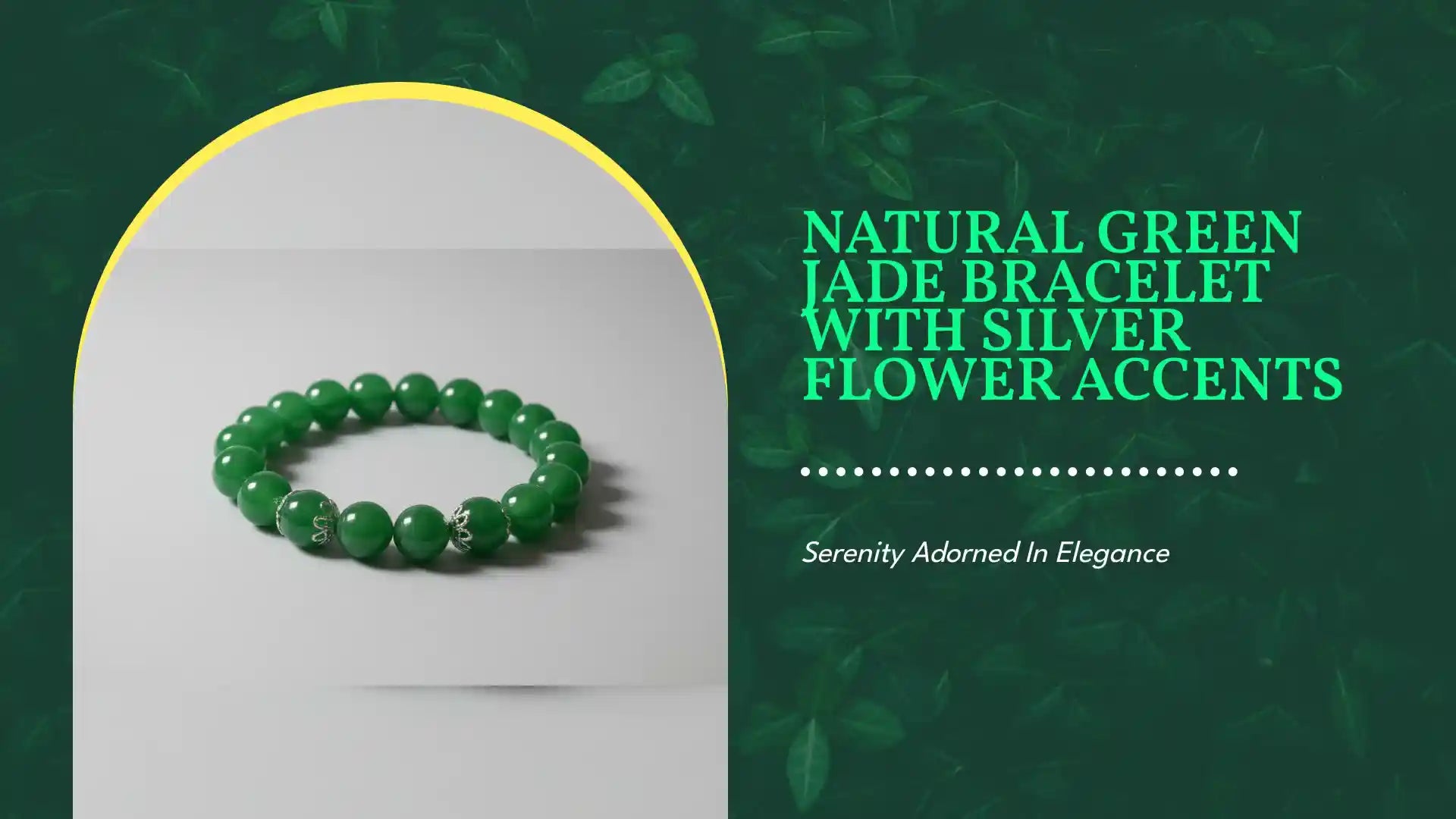 Natural Green Jade Bracelet with Silver Flower Accents by@Outfy