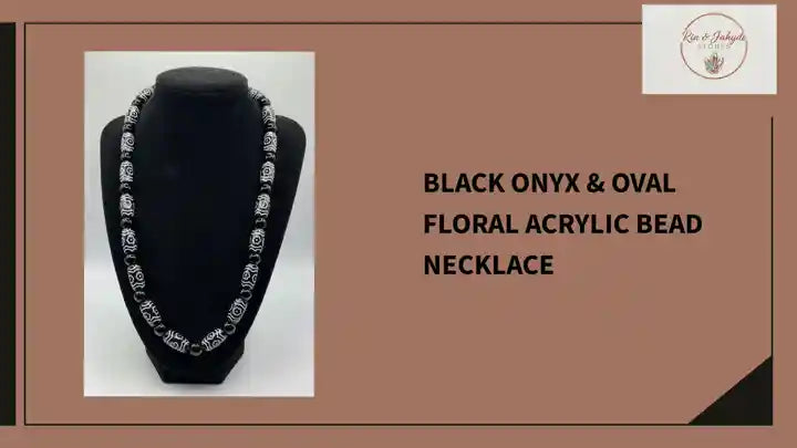 Black Onyx &amp; Oval Floral Acrylic Bead Necklace by@Outfy