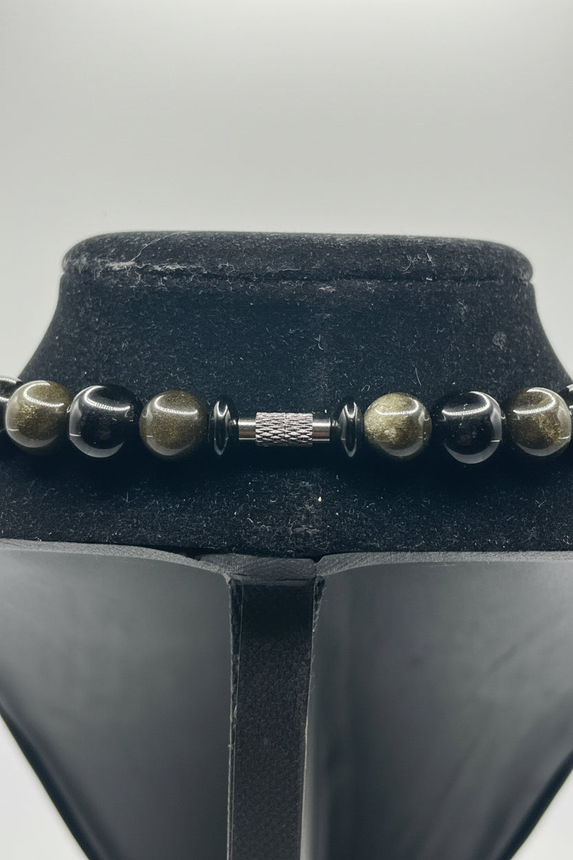 Black Golden Obsidian Choker with 18kt Gold Spacer